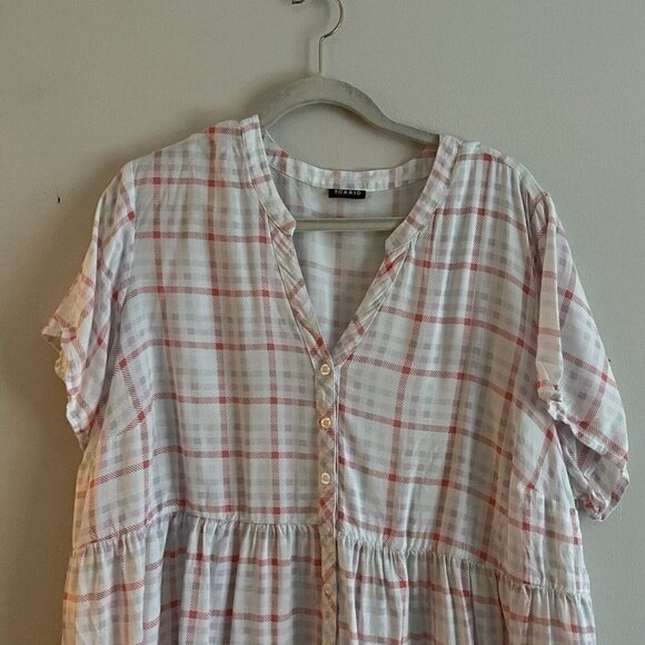 Torrid Women 2X White Multi Plaid Split Neck Babydoll Challis Button-Front Top - Picture 5 of 10
